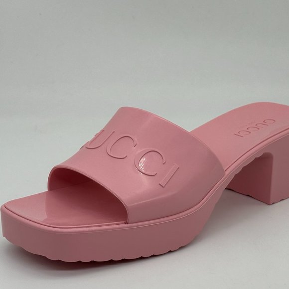 Gucci Double GG Logo Rubber Platform Block Heel Mules Slides Sandals Shoes - Picture 5 of 16